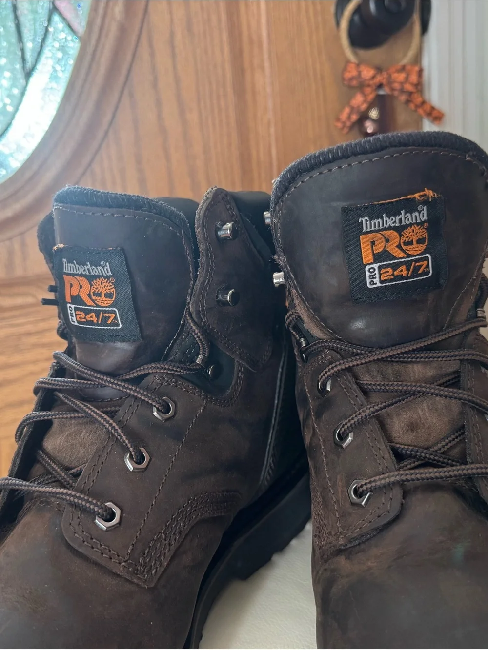 Timberland PRO Brown Leather Work Boots with Padded Collar